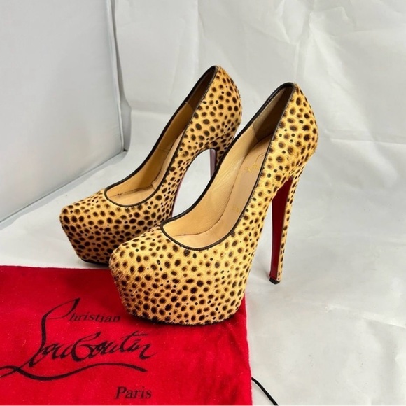 CHRISTIAN LOUBOUTIN Daffodil 160 brown pony jungle cheetah print platform - Picture 6 of 15